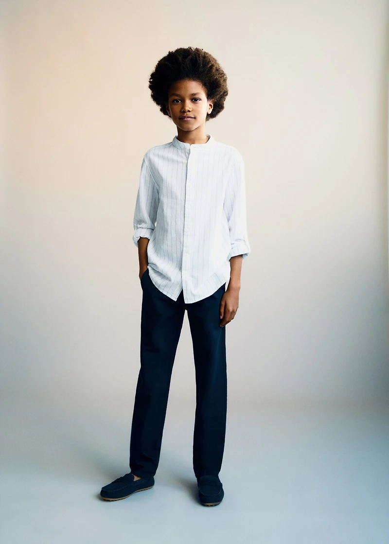 Striped Mao collar shirt