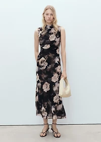 Floral-print draped dress