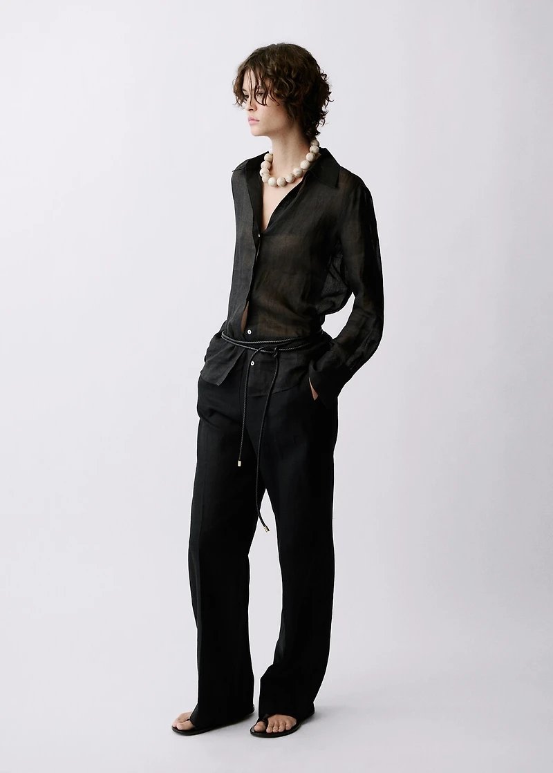 Straight-fit linen pants with bow
