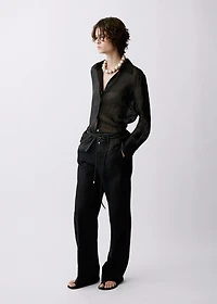 Straight-fit linen pants with bow