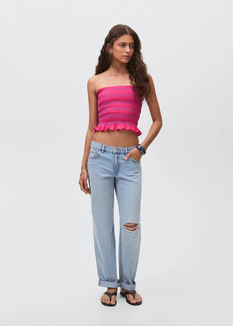 Strapless top with ruffles