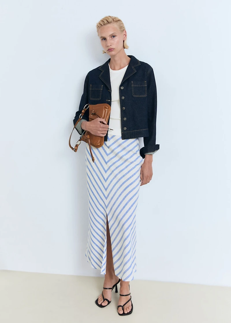 Striped linen-blend skirt