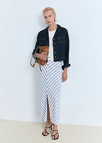 Striped linen-blend skirt