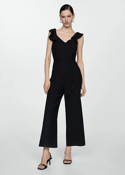 Long jumpsuit with tassel belt
