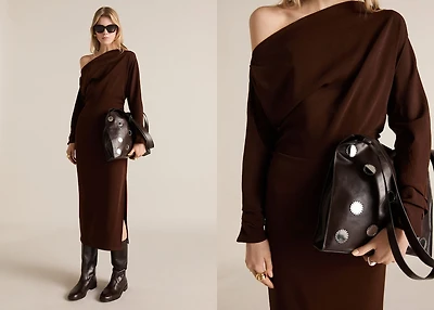 Double-handle leather bag with mirrors