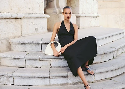 Halter neck cotton midi-dress