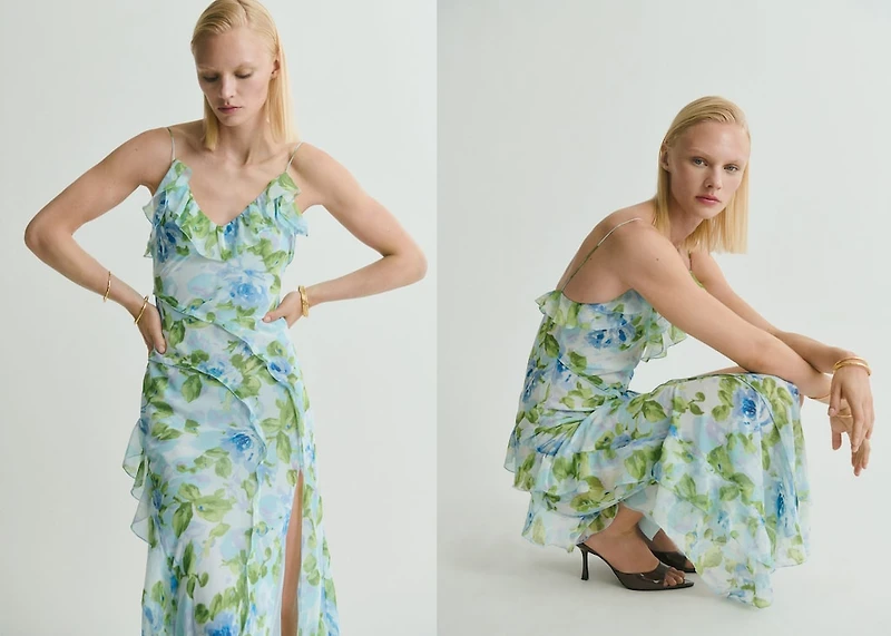 Ruffled floral print dress