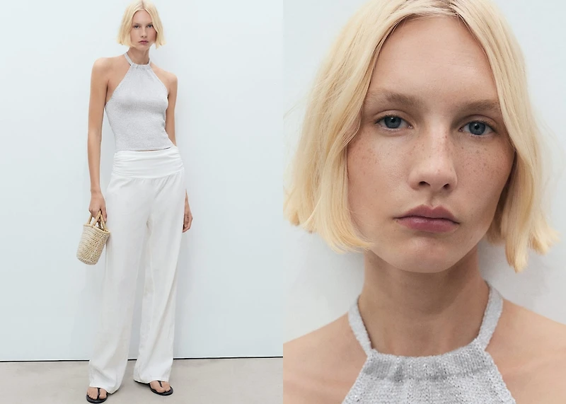 Halter-neck lurex knitted top