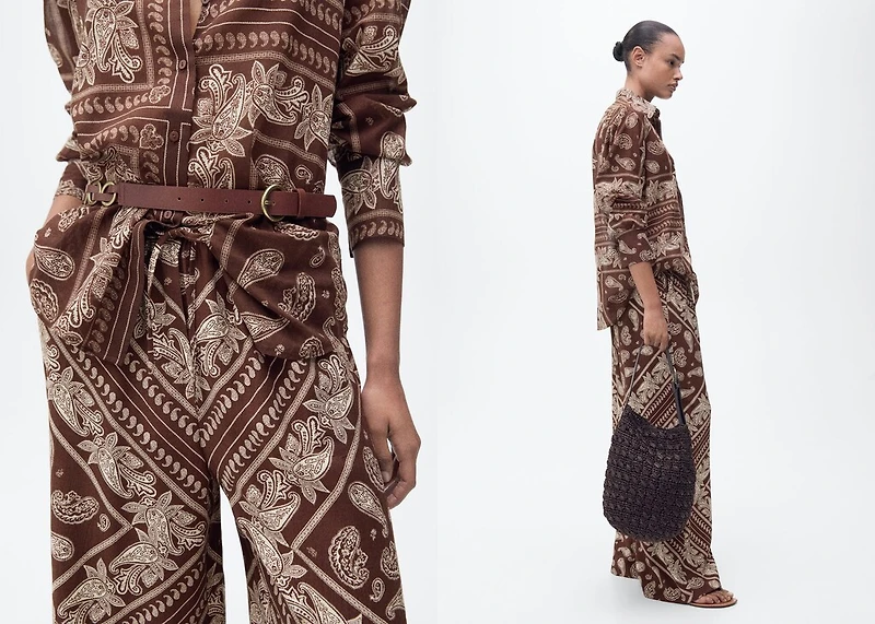 Paisley-print wide leg pants