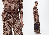 Paisley-print wide leg pants