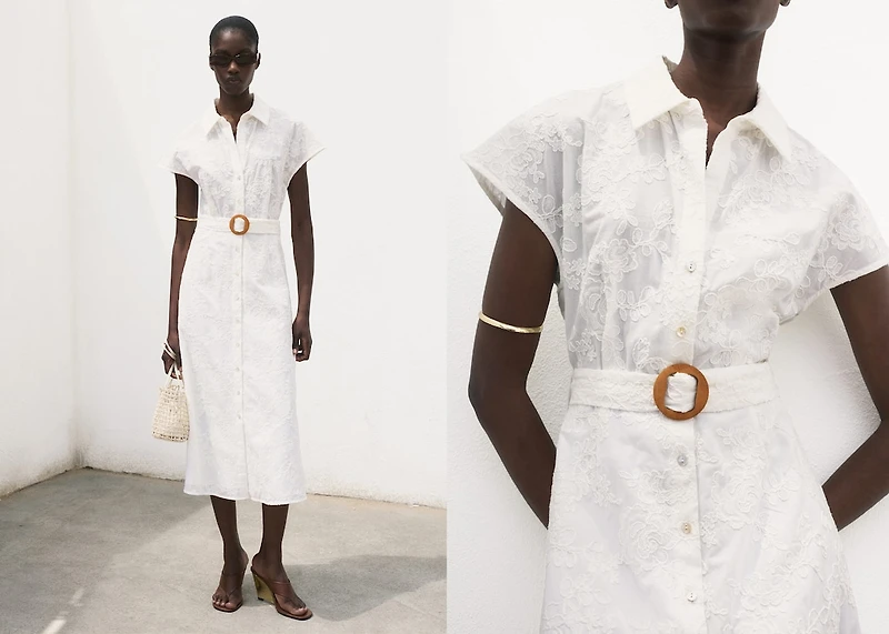 Embroidered shirt dress with belt