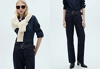 Low-rise straight jeans with belt