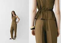 Linen-blend pleated pants