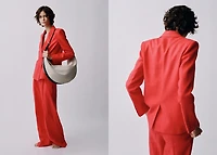 Double-breasted linen suit blazer