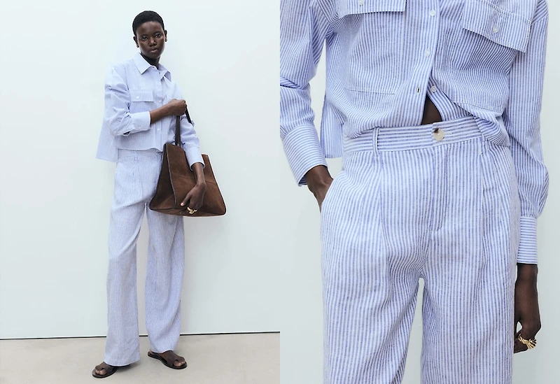 Striped linen-blend pants