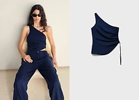 Denim-effect top with gathered side