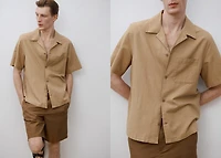 Linen shirt with bowling collar and pocket