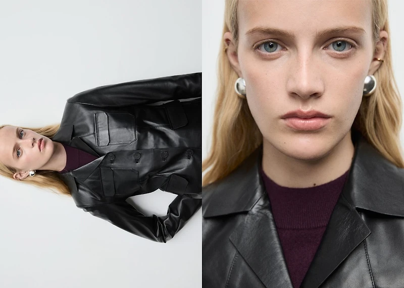 Leather jacket with flap pockets