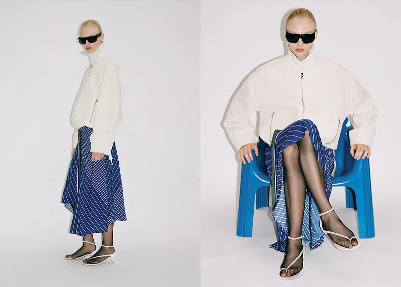 Striped midi-skirt with belt