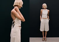 Striped linen-blend bermuda shorts