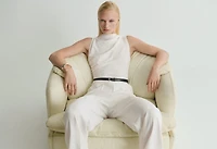 Long jumpsuit with draped neck and belt