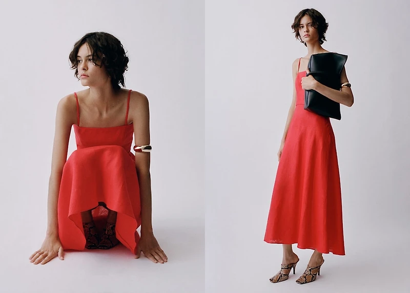 Bow linen-blend dress