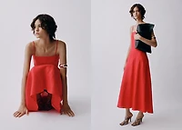 Bow linen-blend dress