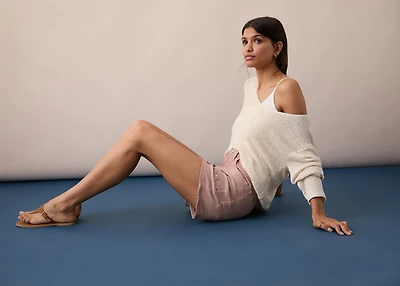 Studded denim shorts