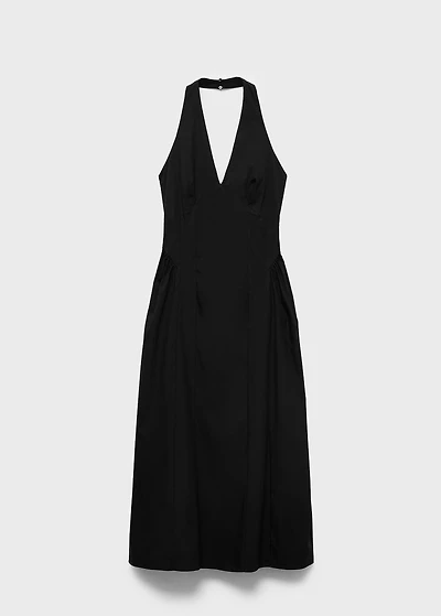 Halter neck cotton midi-dress