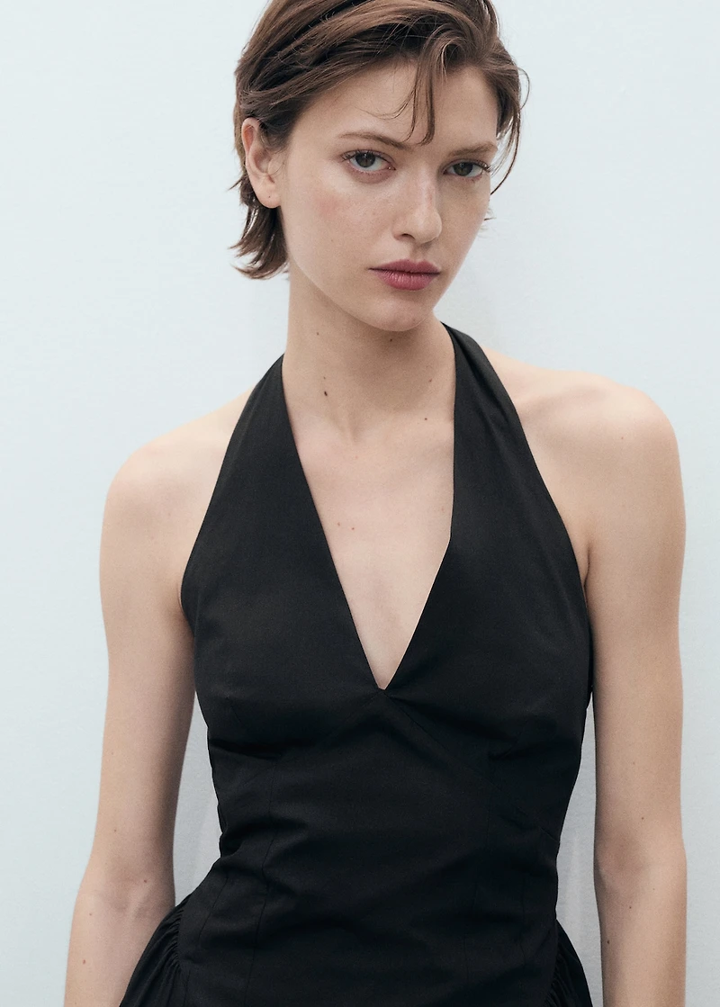 Halter neck cotton midi-dress