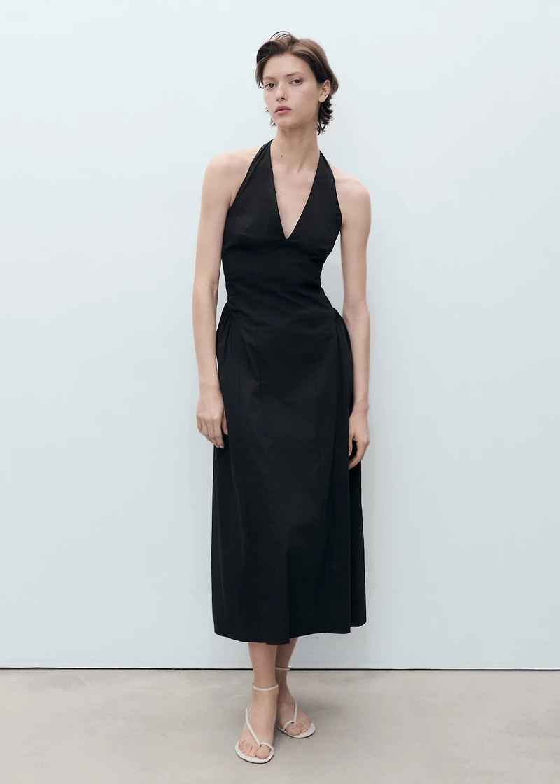 Halter neck cotton midi-dress