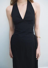 Halter neck cotton midi-dress