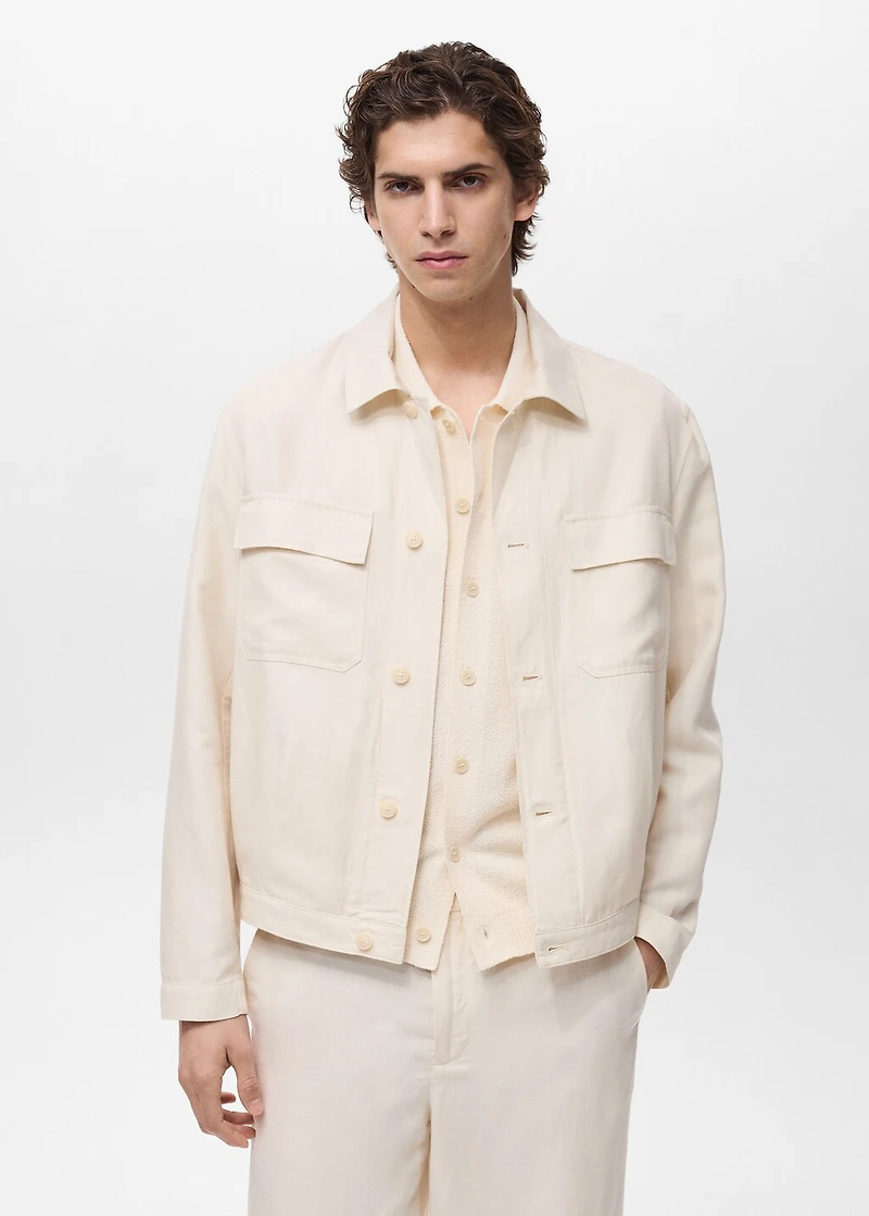 Bowling-style overshirt a linen blend