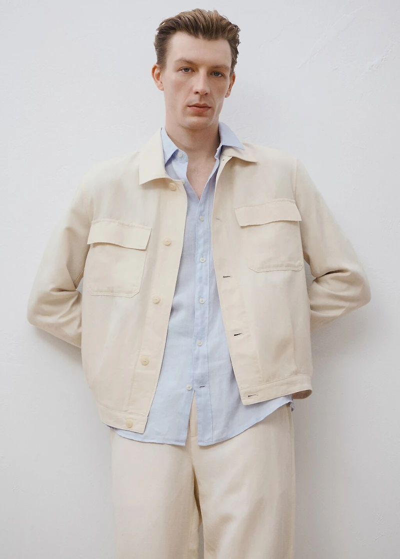 Bowling-style overshirt a linen blend