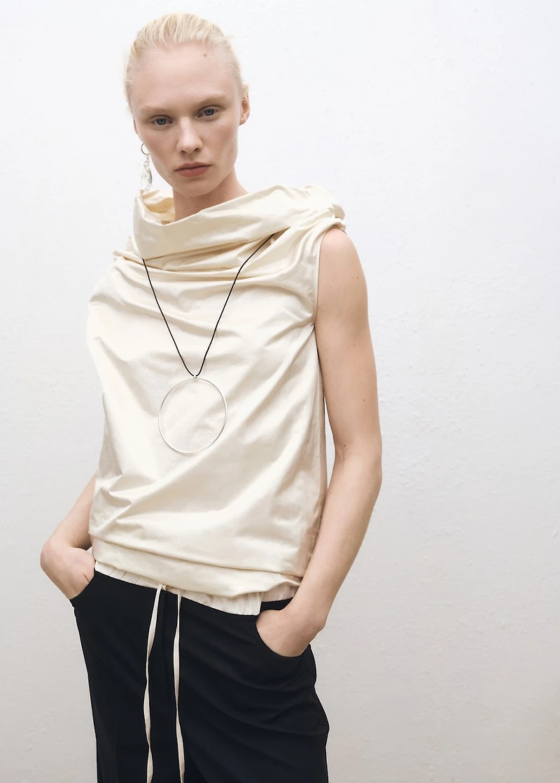 Cotton dress with draped collar