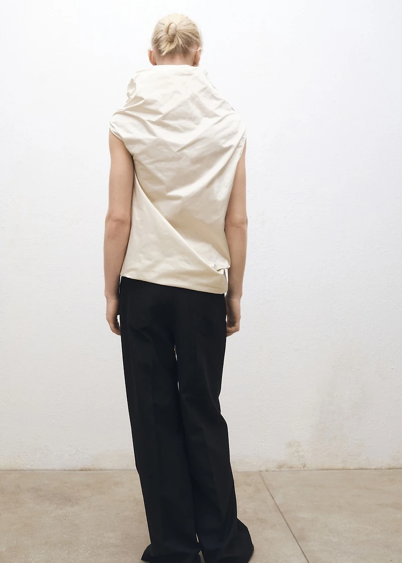 Cotton dress with draped collar