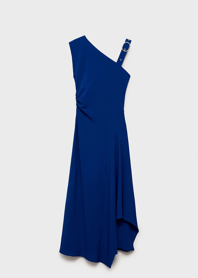 Asymmetrical dress with strap and buckle
