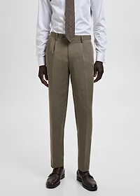 Slim-fit linen-blend pleated pants