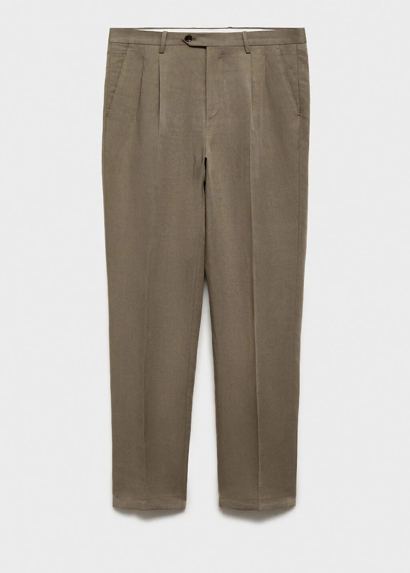 Slim-fit linen-blend pleated pants