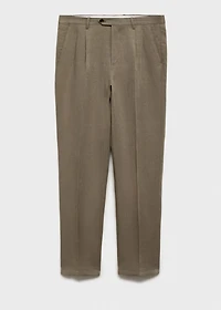 Slim-fit linen-blend pleated pants