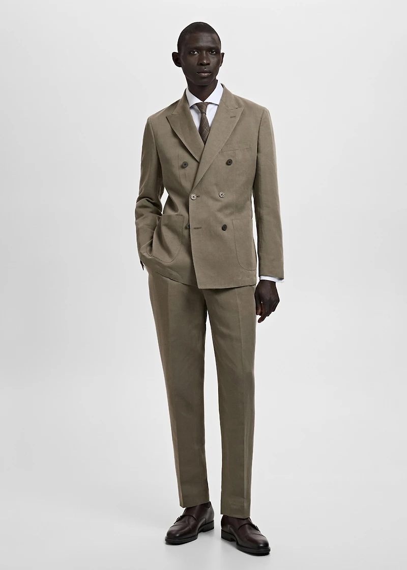 Slim-fit linen-blend pleated pants