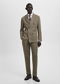 Slim-fit linen-blend pleated pants