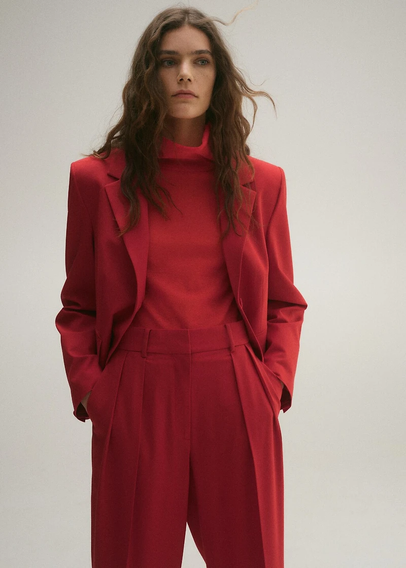 Wide leg wool-blend suit pants