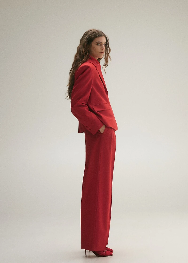 Wide leg wool-blend suit pants