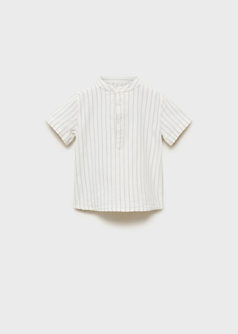 Striped Mao collar shirt