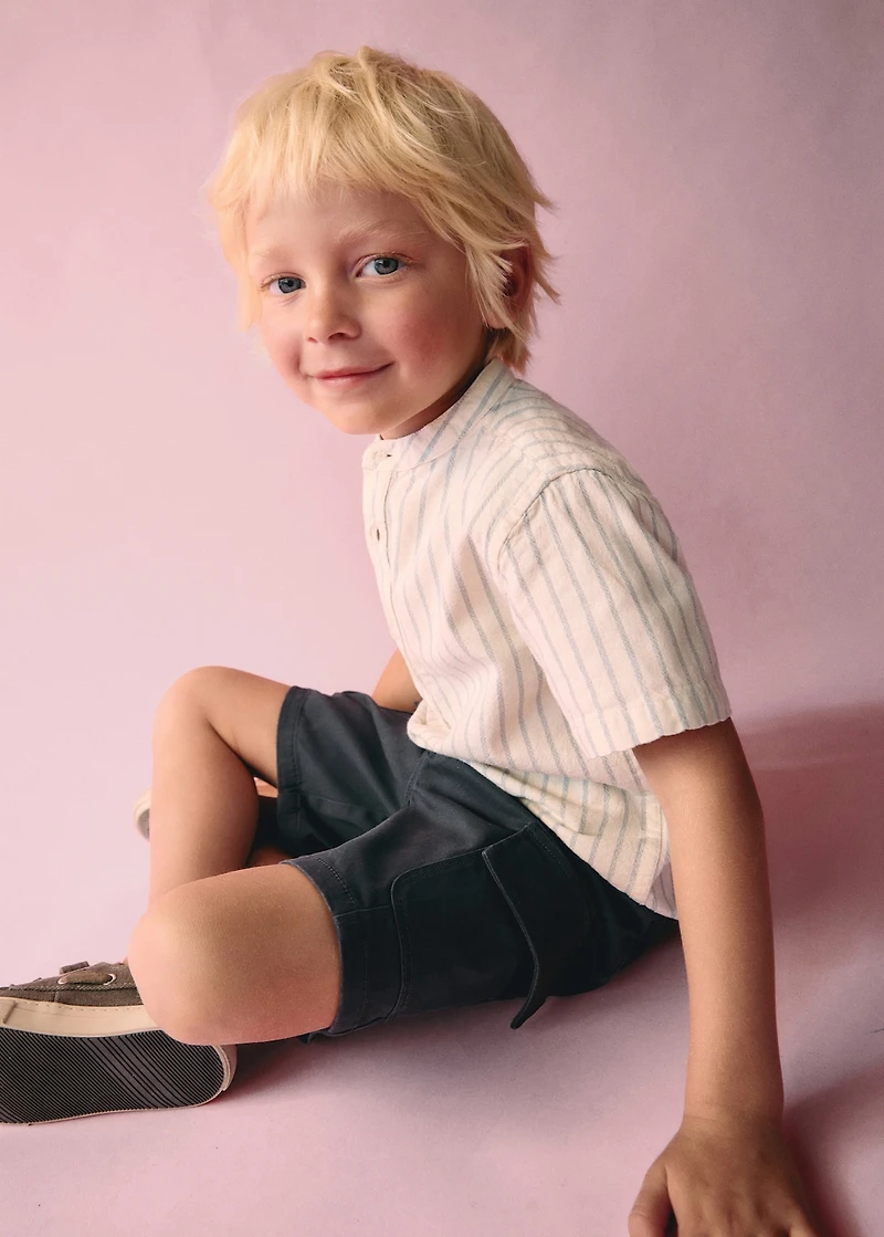 Striped Mao collar shirt