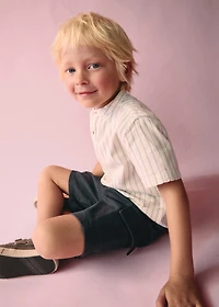 Striped Mao collar shirt