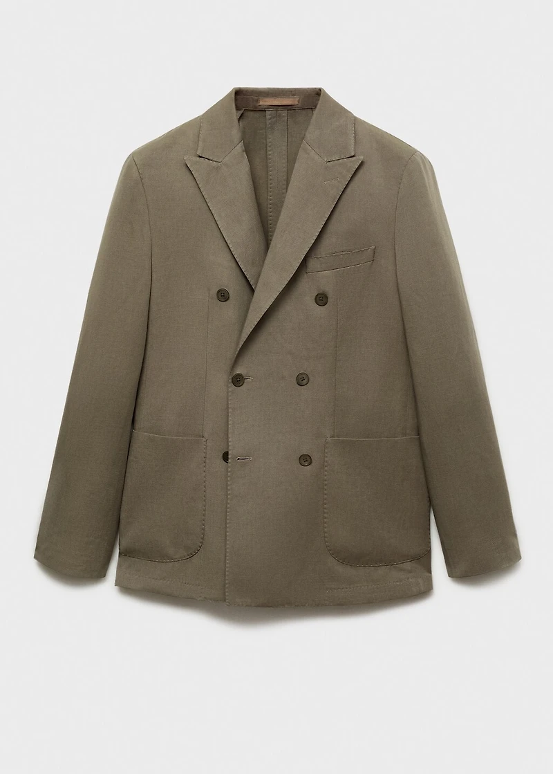 Slim-fit linen-blend double-breasted blazer