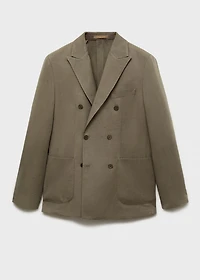 Slim-fit linen-blend double-breasted blazer