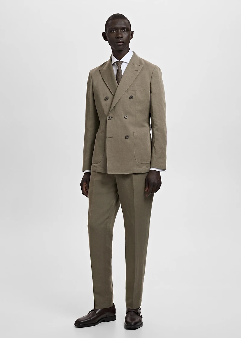 Slim-fit linen-blend double-breasted blazer